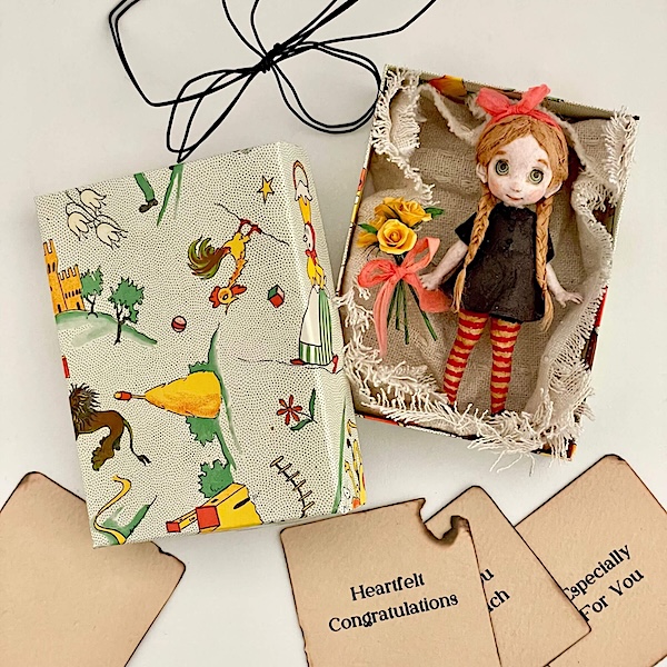 究極のミニメッセージカード(和紙のミニチュアドール&バラのミニ花束セット)