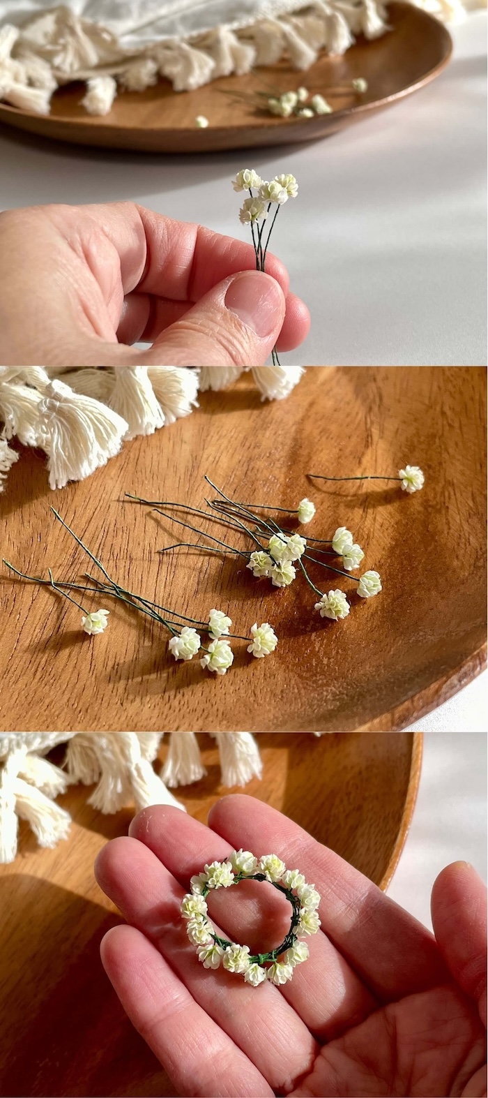 和紙で作ったミニチュアのシロツメクサ