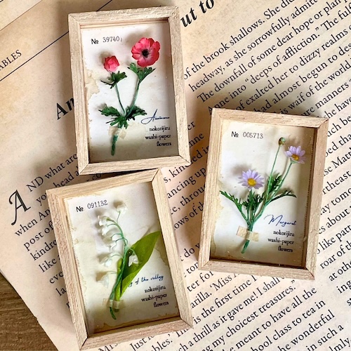 和紙の花(アネモネ・スズラン・マーガレット)ミニチュア標本箱