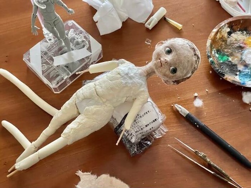 竹串と粘土で作る人形ボディ制作