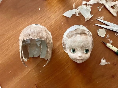 和紙人形の頭部制作途中