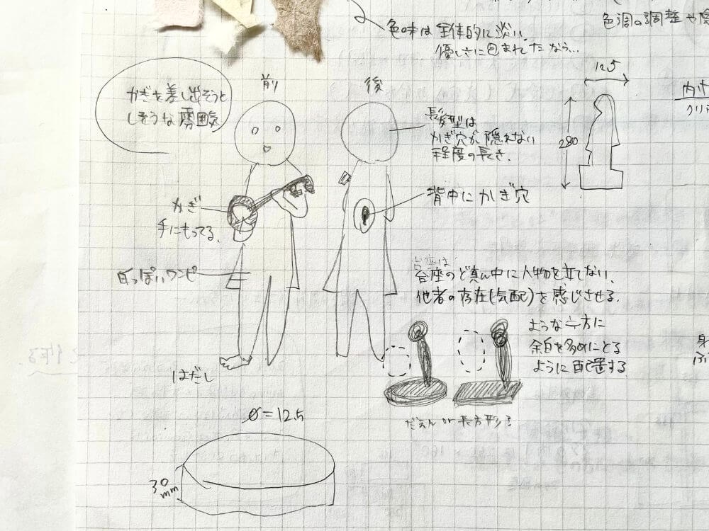 和紙人形「あなたの鍵」の完成イメージを描いたラフ画